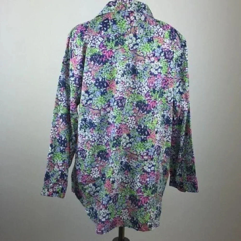 Lands End Top Size 14 Floral Baumwolle Button Down